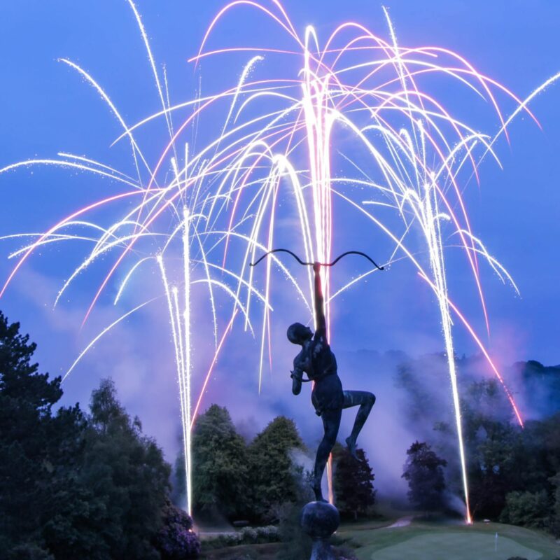 Fireworks with statue