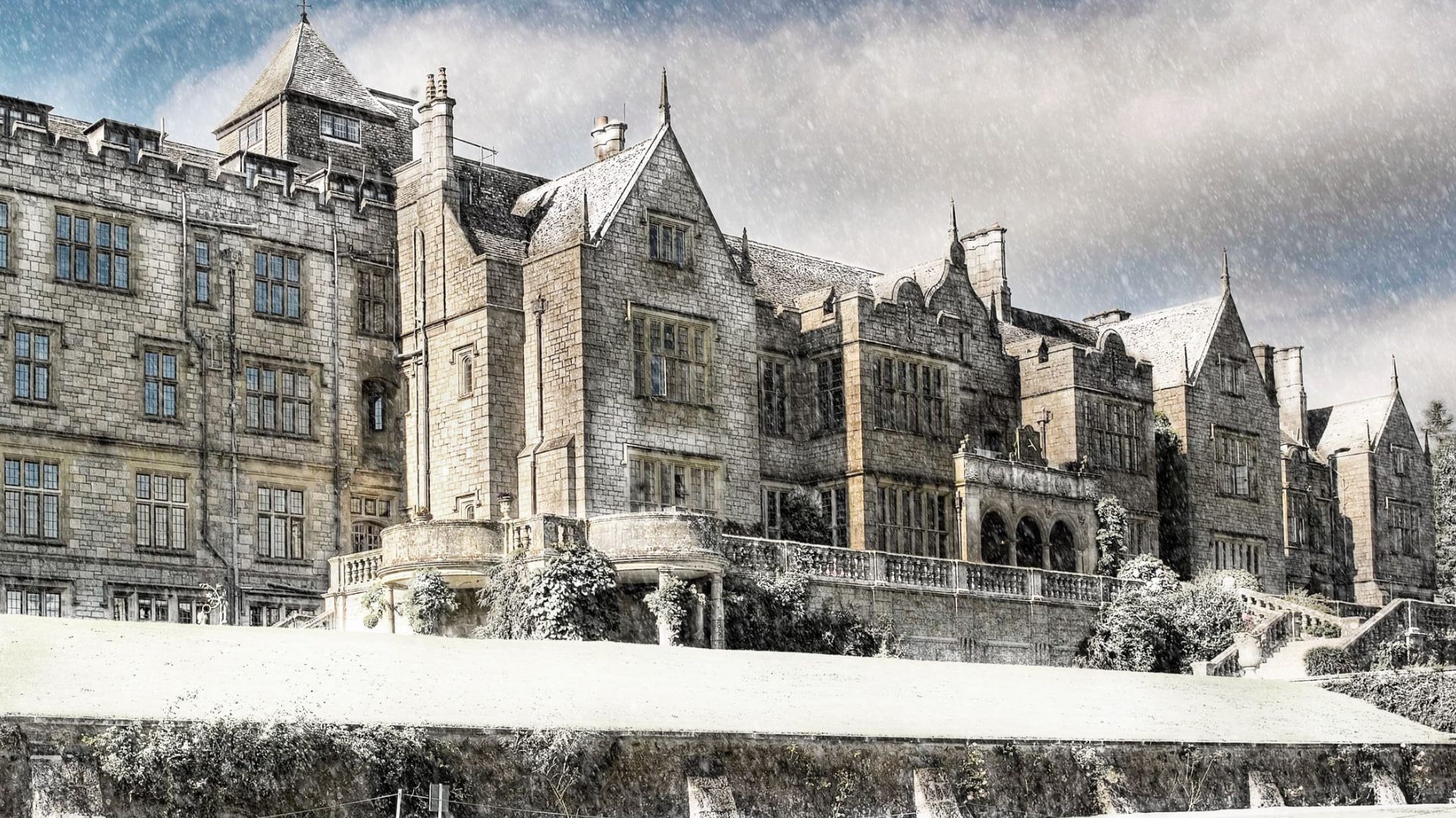 Bovey Castle exterior during winter scene 