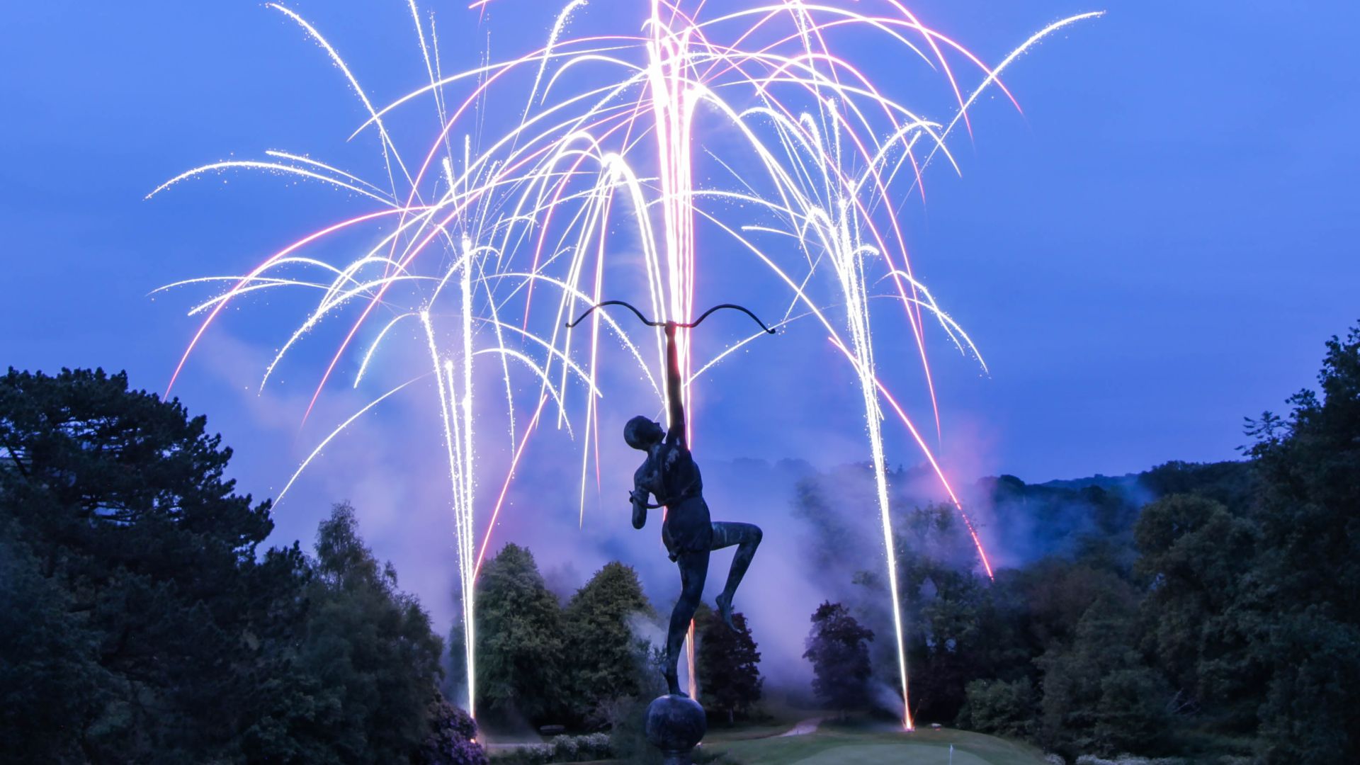 Fireworks and statue 