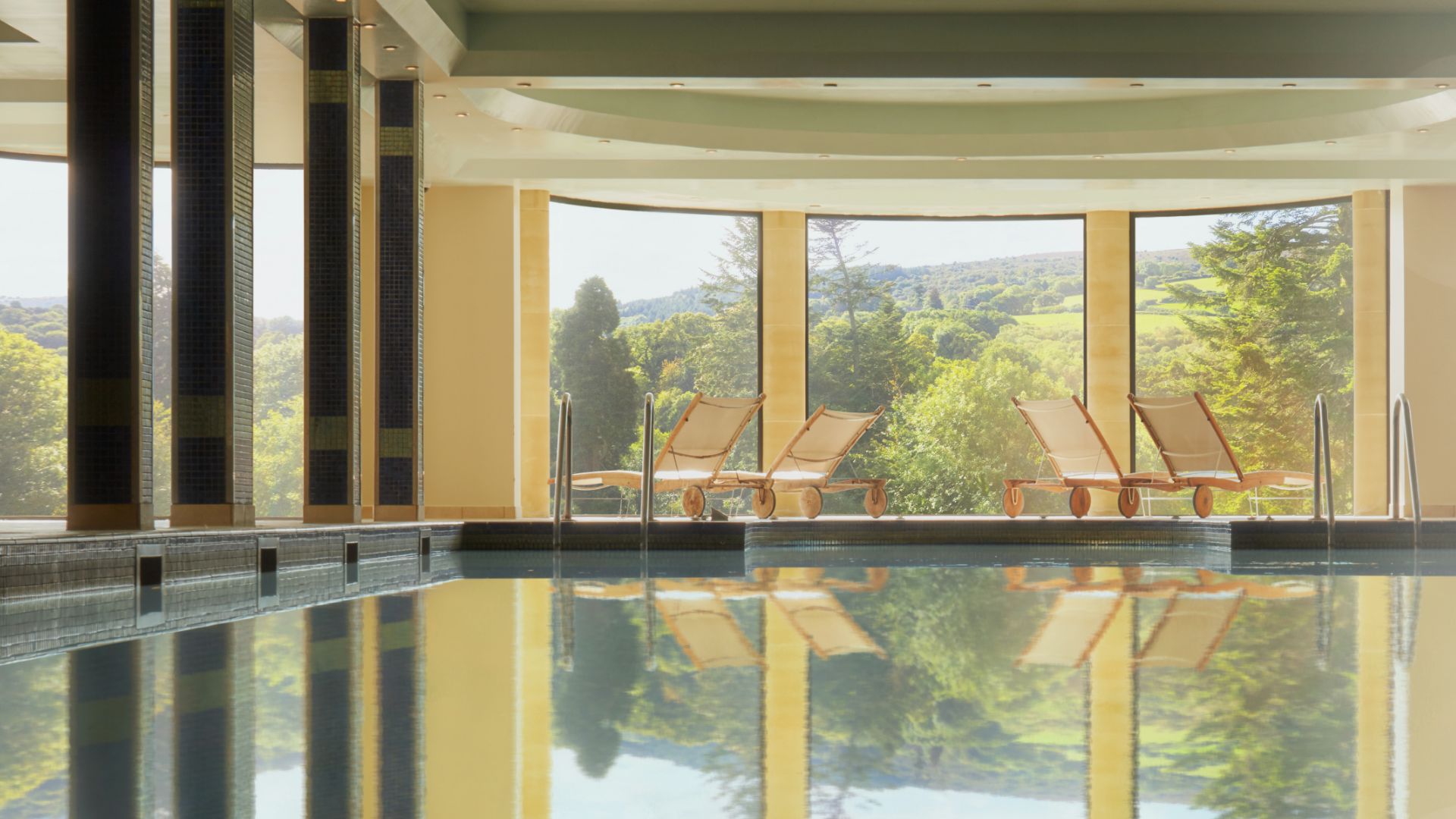 Swimming pool with view across Dartmoor 
