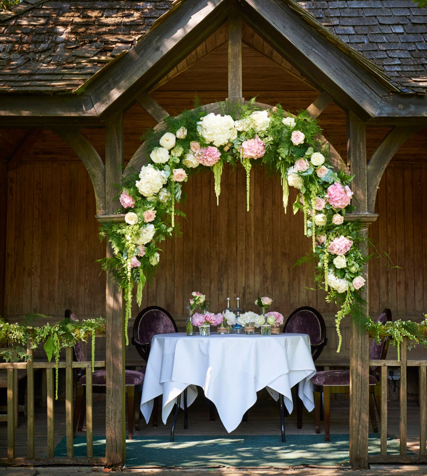 Outdoor wedding venue table set up 
